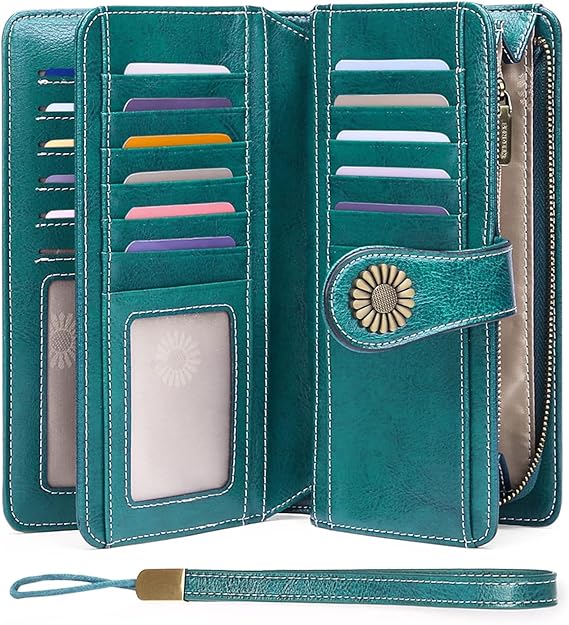 SENDEFN Women's RFID-Blocking Leather Wristlet Wallet